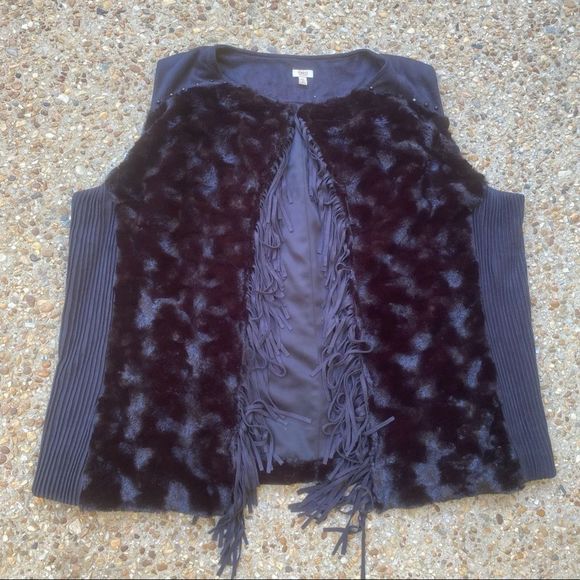 Reba Woman Vegan Faux Fur Fringe Black Vest Size 2X - Picture 1 of 9